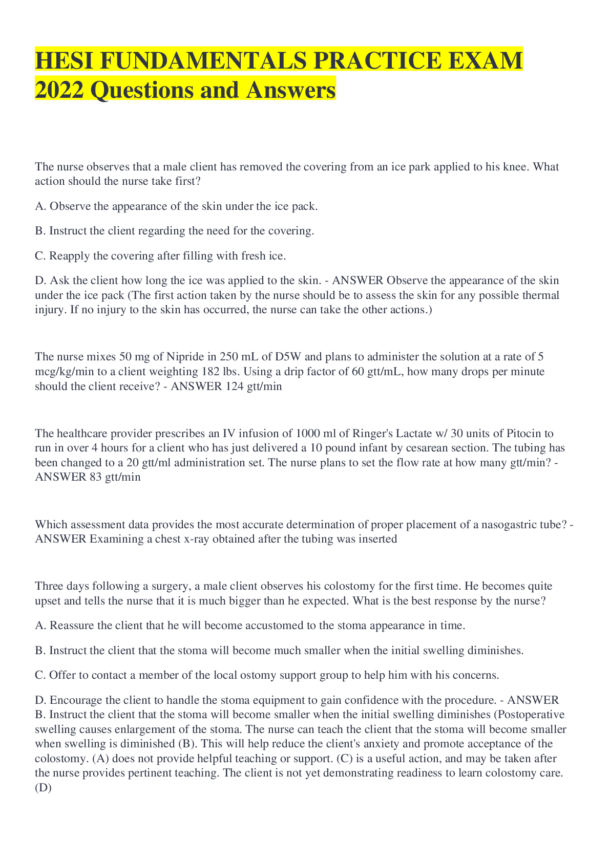 Preview image for HESI FUNDAMENTALS PRACTICE EXAM 2022 Questions and Answers